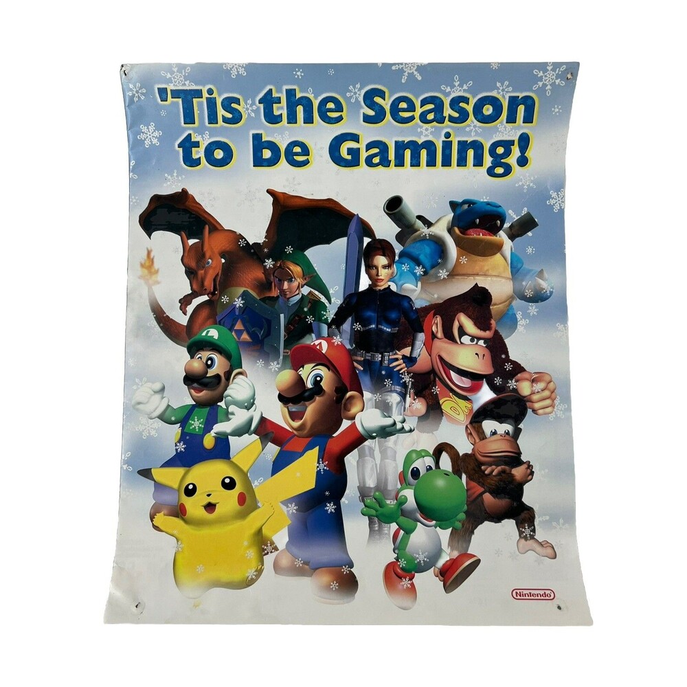 Vintage 2000 Tis’ The Season To Be Gaming Mario Nintendo Catalog Poster FLAWS